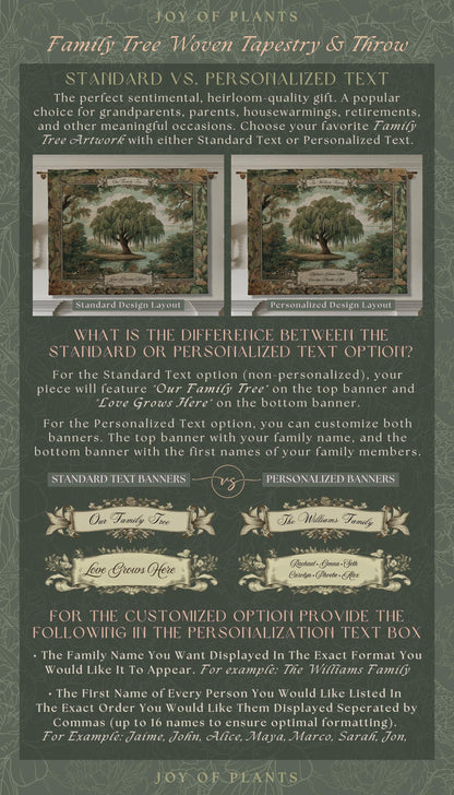 Pastoral Family Tree Wall Tapestry Custom Keepsake Gift | Personalized Heritage Blanket Woven Jacquard Verdure Classical Weeping Willow Art