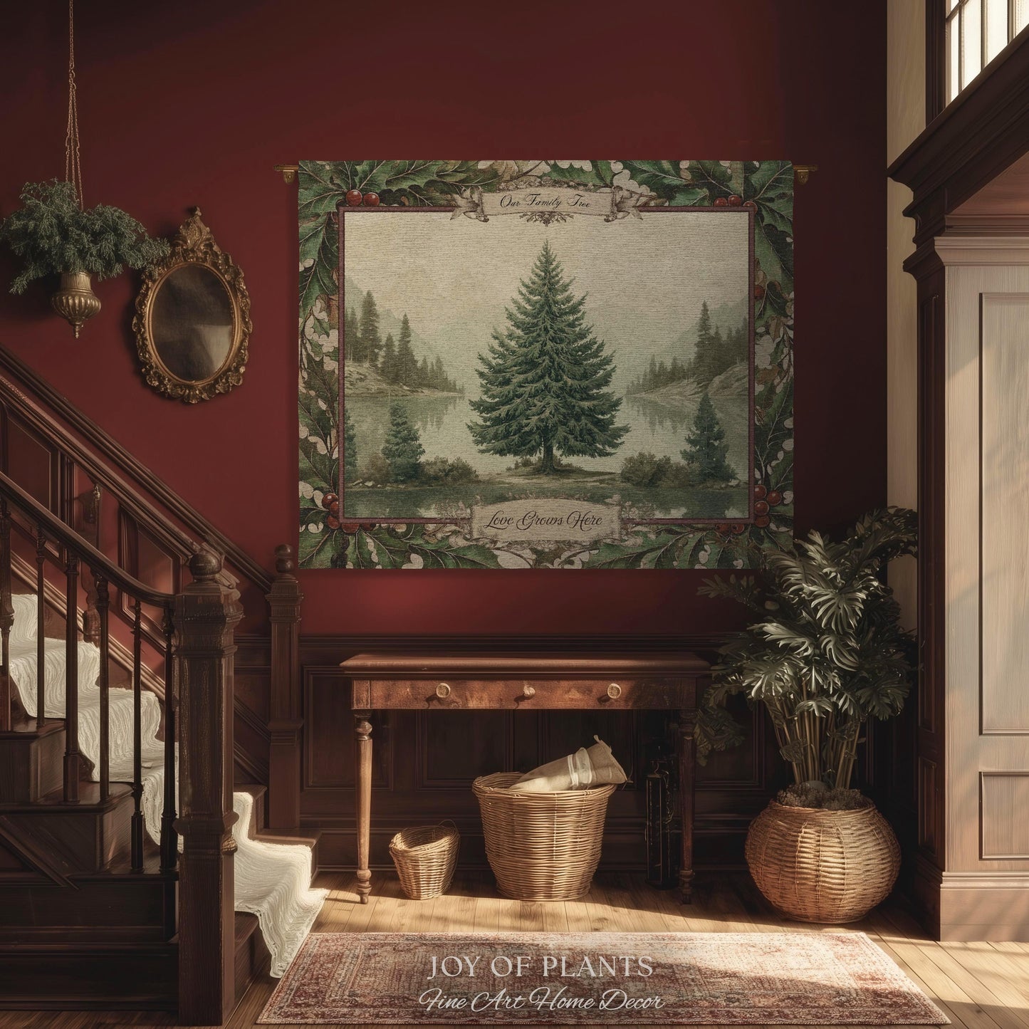 Christmas Traditions Custom Woven Wall Art | Personalized Heritage Tapestry Nostalgic Evergreen Landscape Family Heirloom Sentimental Decor