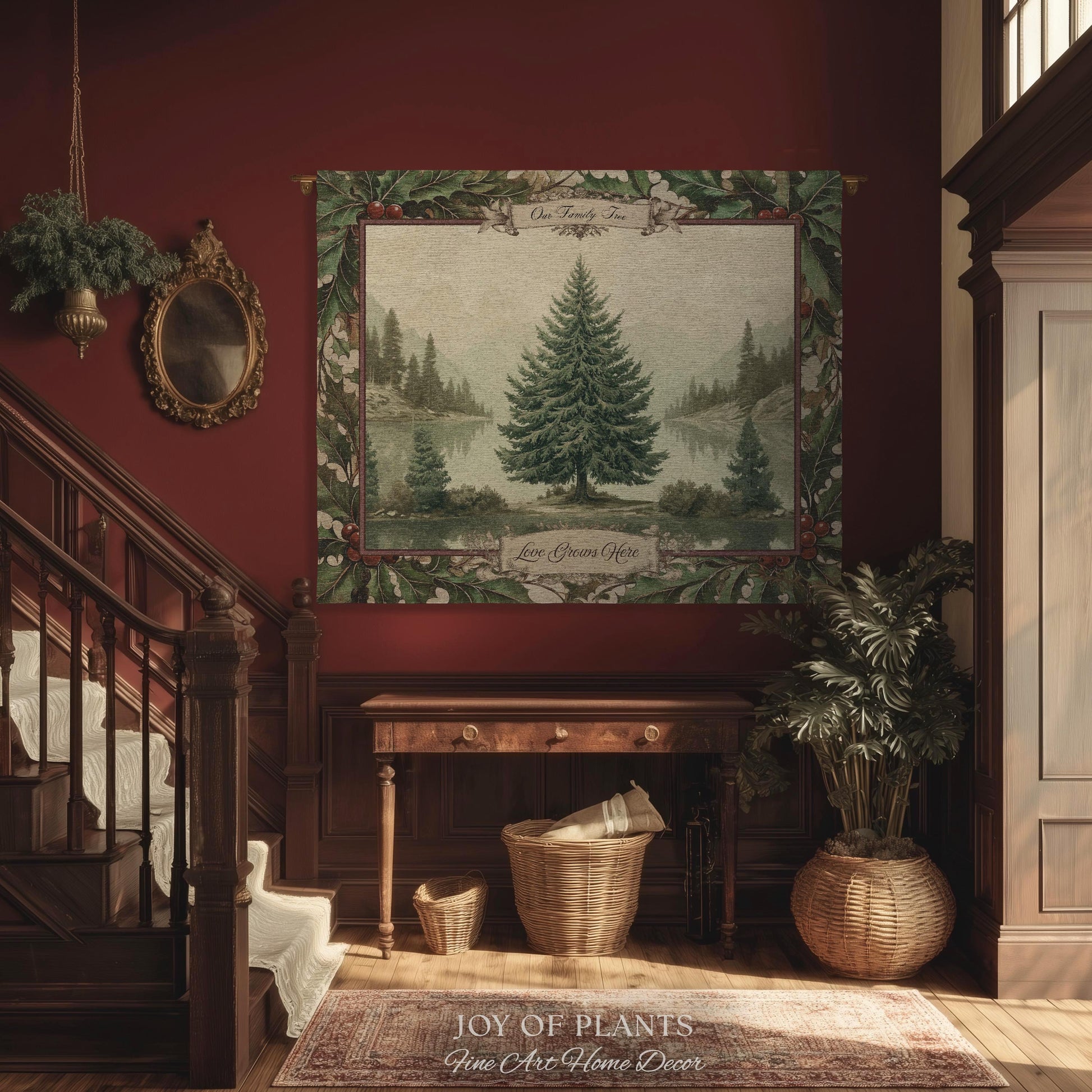 Christmas Traditions Custom Woven Wall Art | Personalized Heritage Tapestry Nostalgic Evergreen Landscape Family Heirloom Sentimental Decor