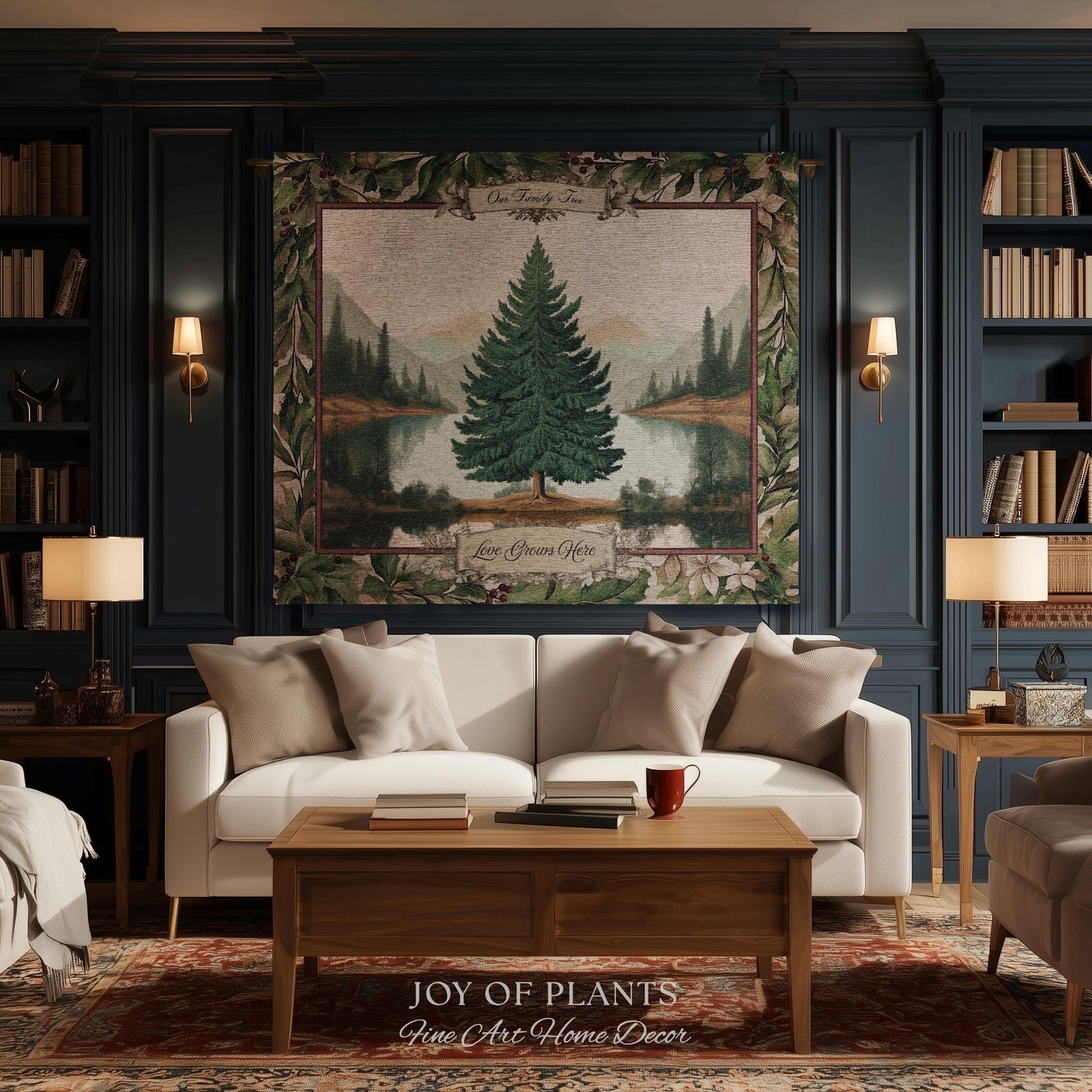 Nostalgic Holiday Tree Tapestry Custom Family Name | Personalized Pine Tree Rust Elegance Christmas Traditional Home Meaningful Woven Throw