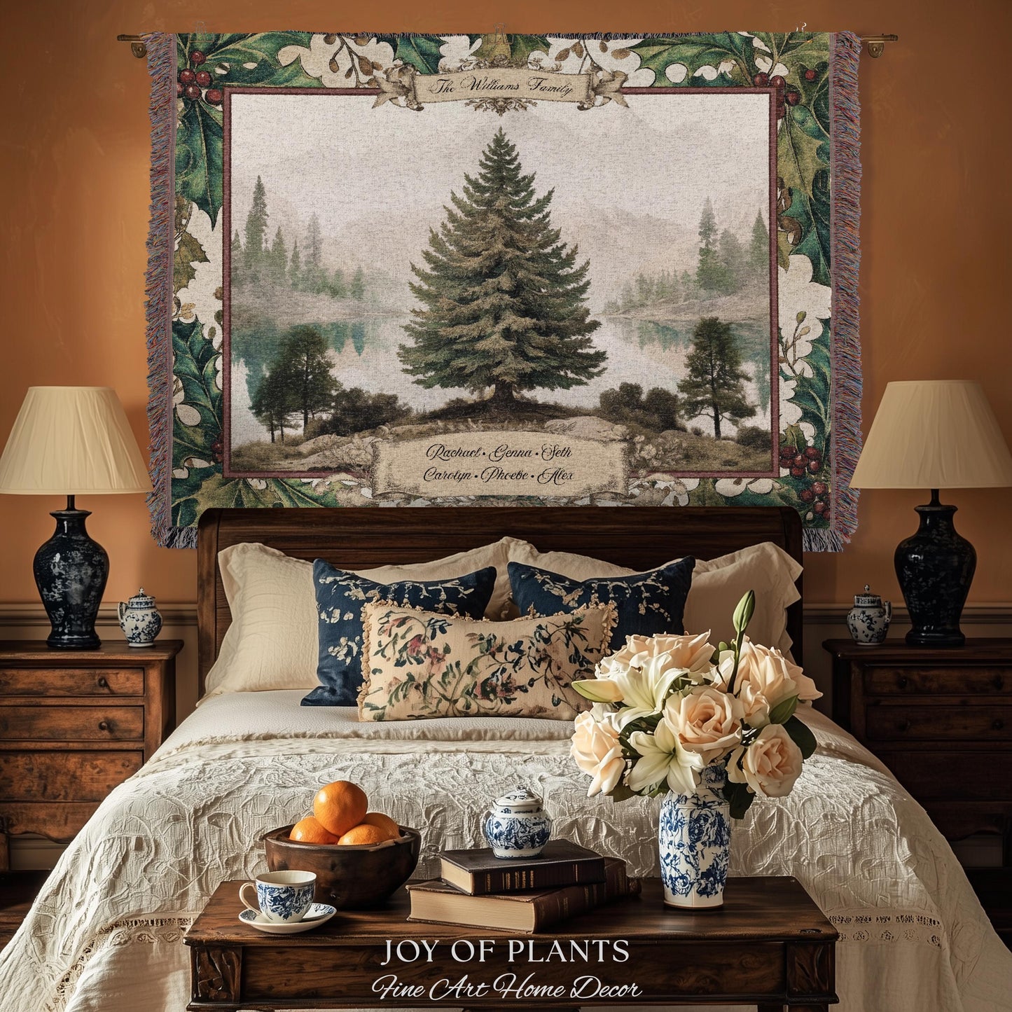 Family Legacy Custom Winter Woodland Woven Wall Hanging Personalized Names Nostalgic Tapestry Throw Ancestral Tree Art Holiday Keepsake Gift