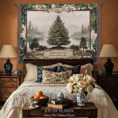 Family Legacy Custom Winter Woodland Woven Wall Hanging Personalized Names Nostalgic Tapestry Throw Ancestral Tree Art Holiday Keepsake Gift