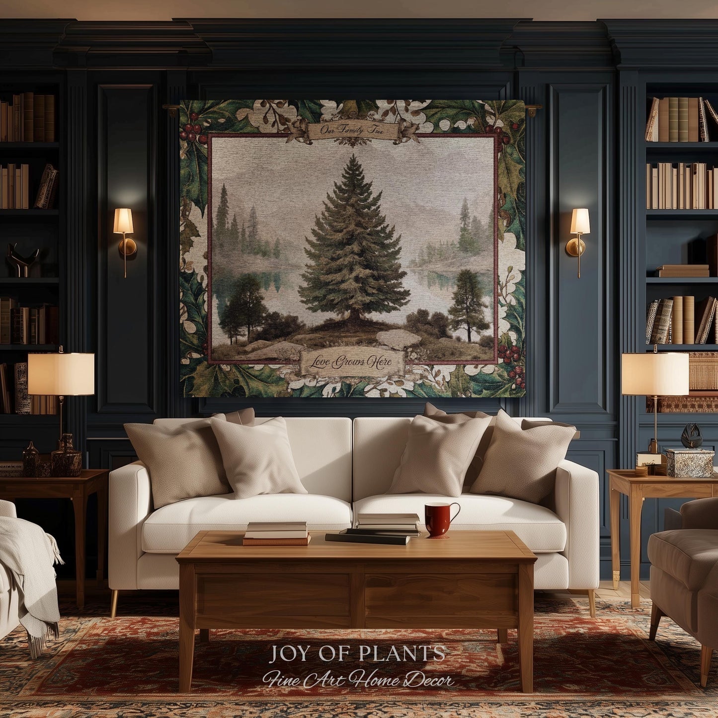 Family Legacy Custom Winter Woodland Woven Wall Hanging Personalized Names Nostalgic Tapestry Throw Ancestral Tree Art Holiday Keepsake Gift