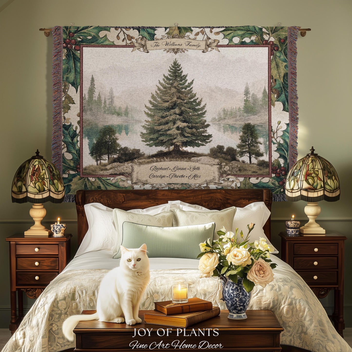 Family Legacy Custom Winter Woodland Woven Wall Hanging Personalized Names Nostalgic Tapestry Throw Ancestral Tree Art Holiday Keepsake Gift