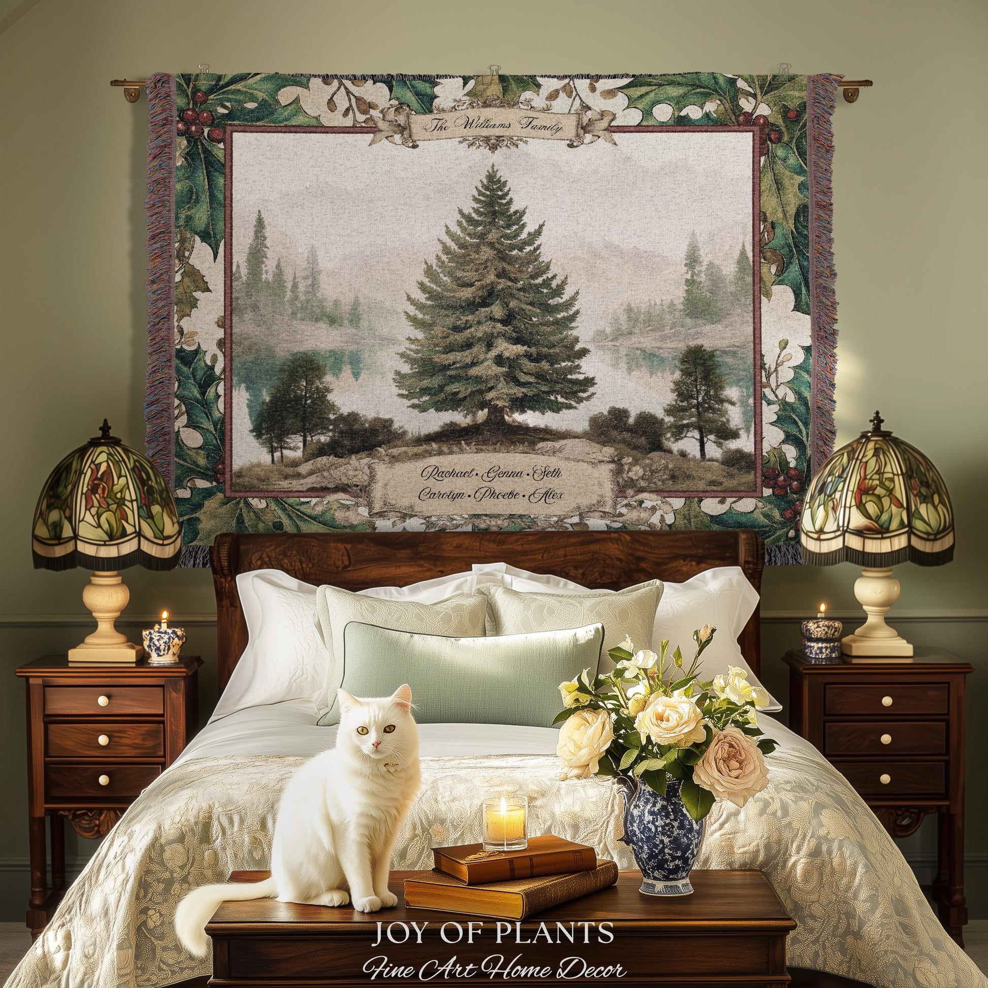 Family Legacy Custom Winter Woodland Woven Wall Hanging Personalized Names Nostalgic Tapestry Throw Ancestral Tree Art Holiday Keepsake Gift