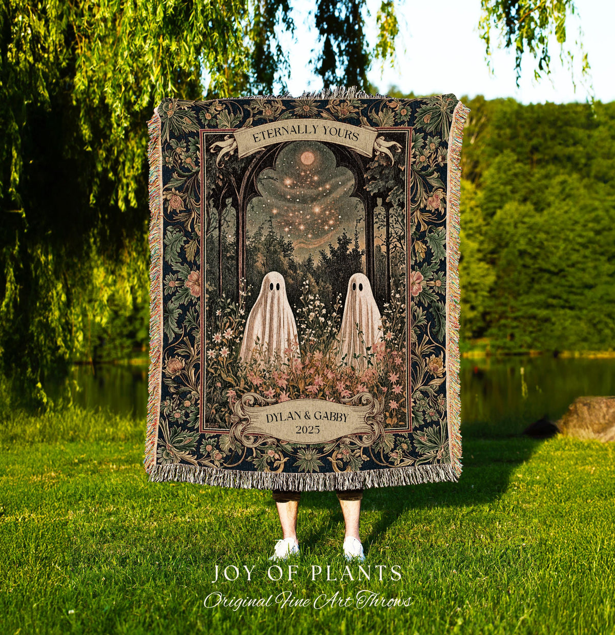 Moonlit Meadow Custom Spirits Blanket | Cozy Cottagecore Throw Haunted Gothic Couple Fall Wedding Whimsical Spooky Custom Anniversary Gift