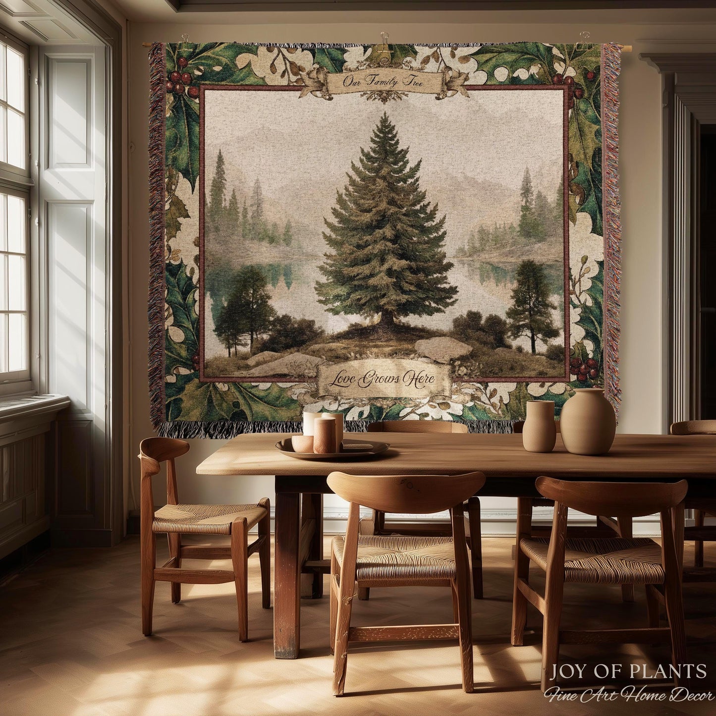 Family Legacy Custom Winter Woodland Woven Wall Hanging Personalized Names Nostalgic Tapestry Throw Ancestral Tree Art Holiday Keepsake Gift