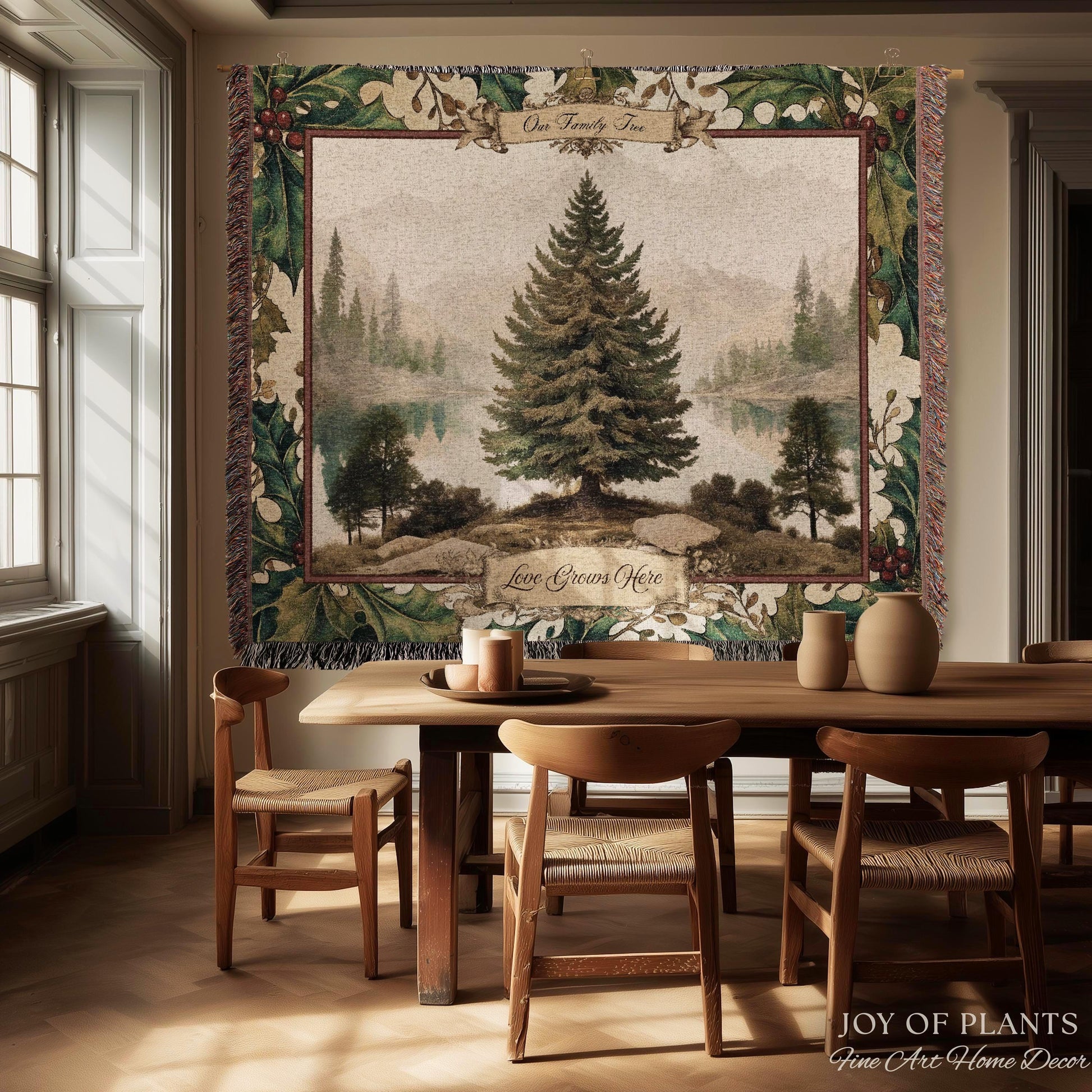 Family Legacy Custom Winter Woodland Woven Wall Hanging Personalized Names Nostalgic Tapestry Throw Ancestral Tree Art Holiday Keepsake Gift