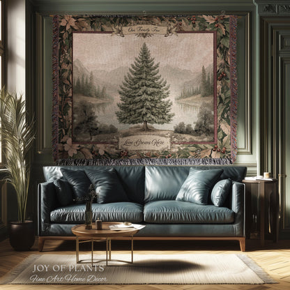 Personalized Family Keepsake Heritage Holiday Tapestry with Names Gift | Custom Heirloom Throw Blanket Scenic Evergreen Woven Wall Hanging