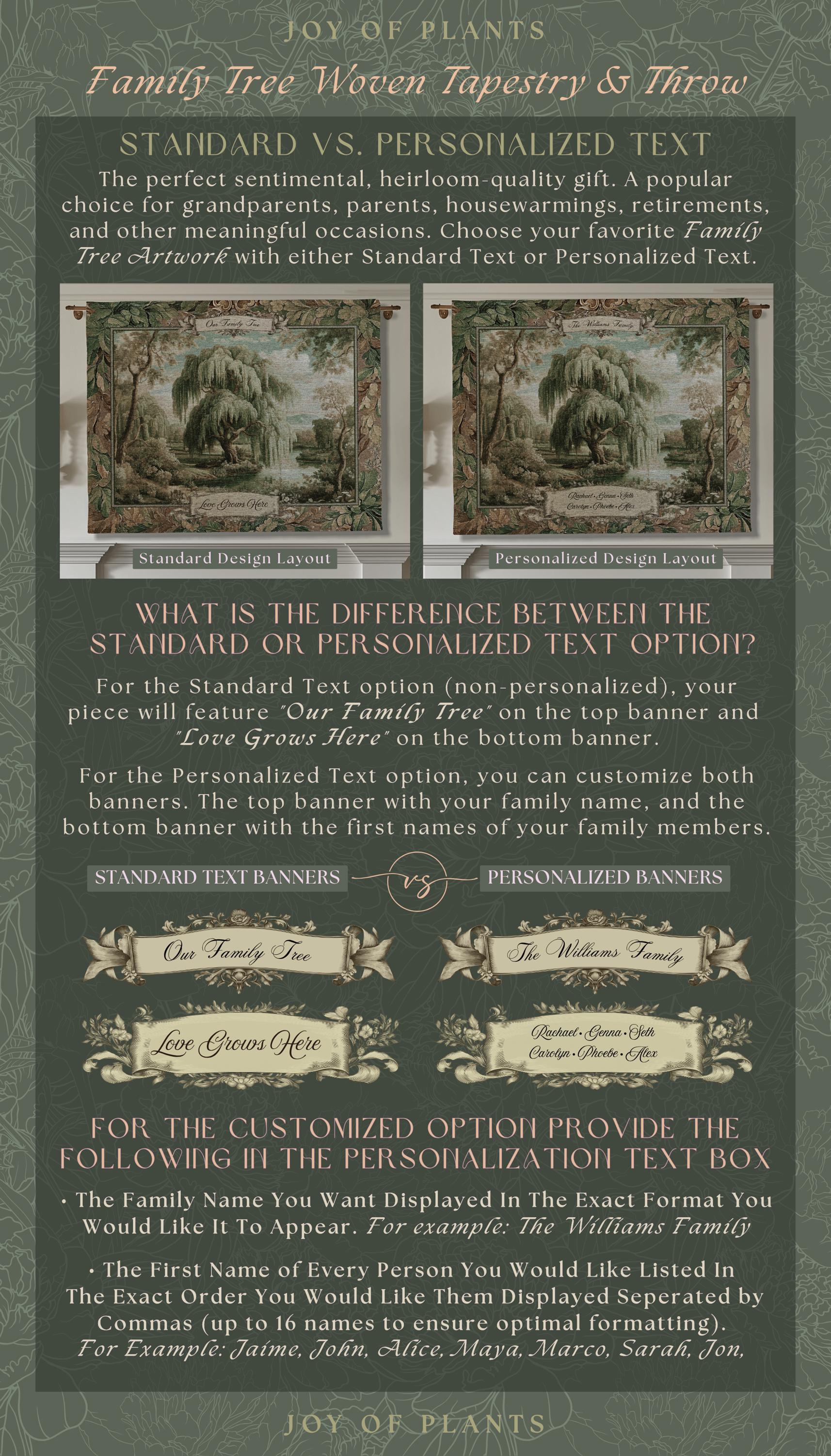 Heirloom Style Custom Weeping Willow Verdure Family Tree Woven Tapestry, Romantic Countryside Wall Hanging Generational Heritage Textile Art