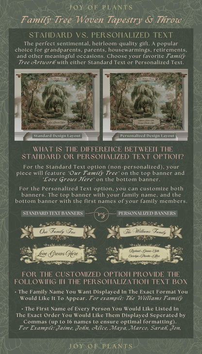 Heirloom Style Custom Weeping Willow Verdure Family Tree Woven Tapestry, Romantic Countryside Wall Hanging Generational Heritage Textile Art