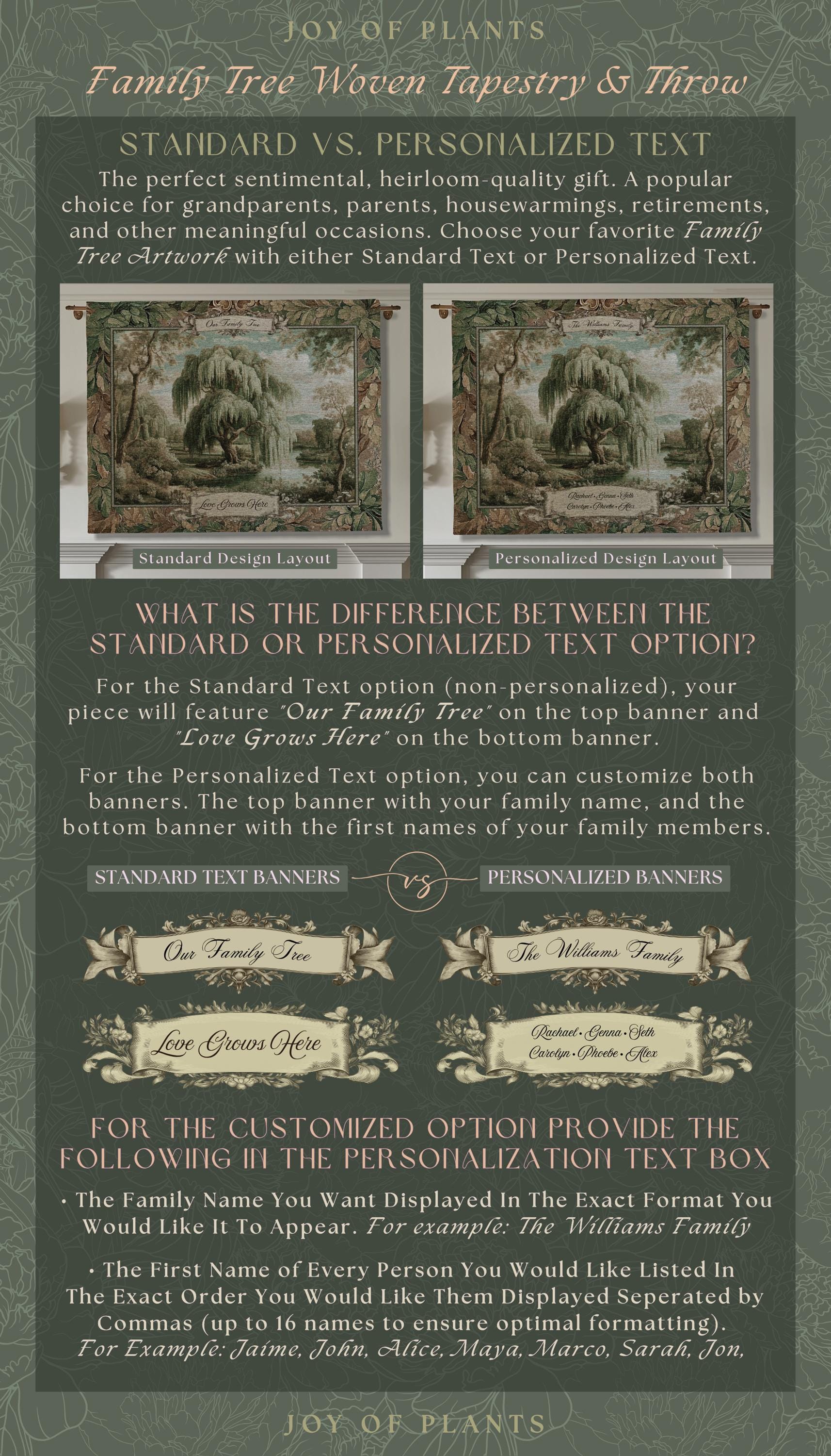 Heirloom Style Custom Weeping Willow Verdure Family Tree Woven Tapestry, Romantic Countryside Wall Hanging Generational Heritage Textile Art