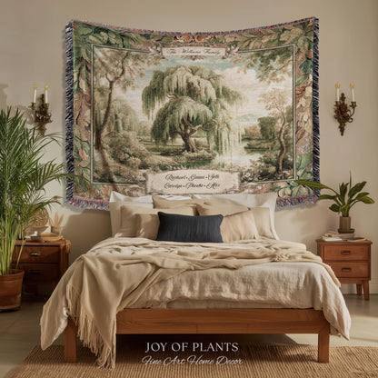 Heirloom Style Custom Weeping Willow Verdure Family Tree Woven Tapestry, Romantic Countryside Wall Hanging Generational Heritage Textile Art