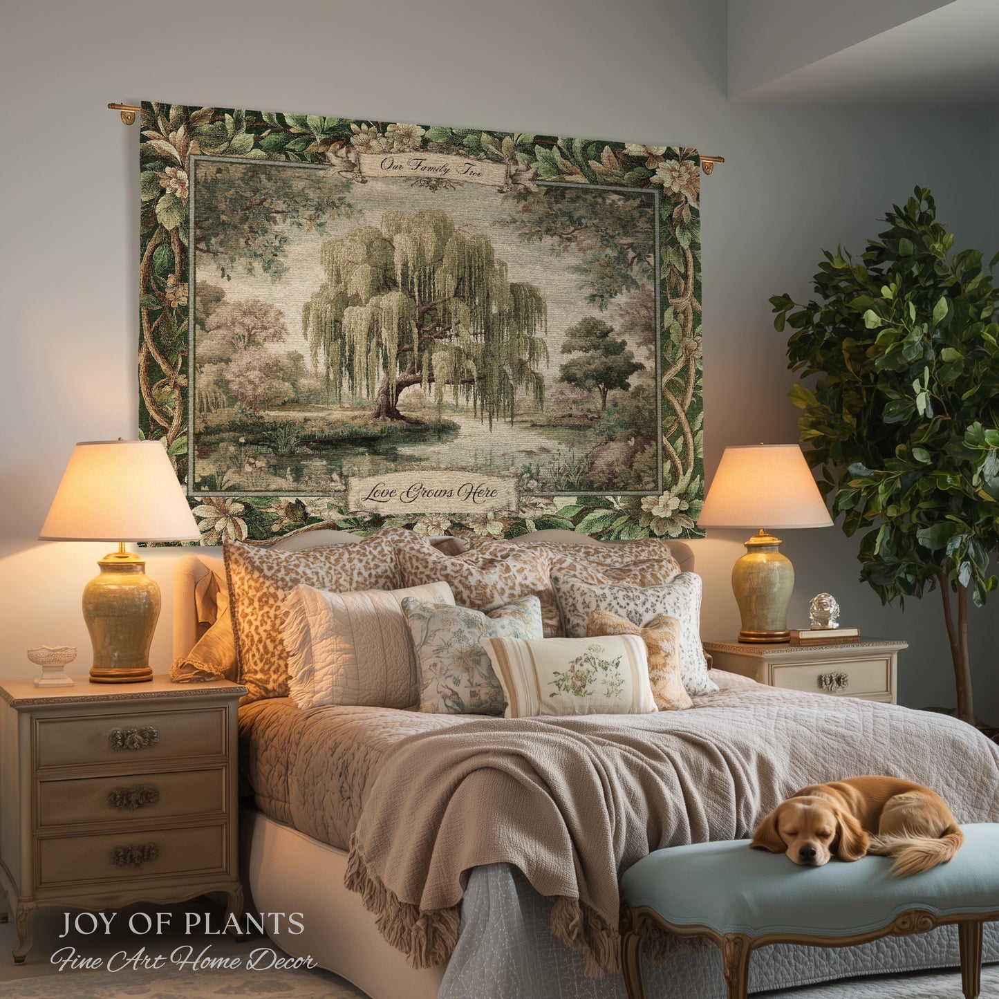 Rustic Elegance Whimsical Willow Tree Personalized Family Name Tapestry Throw | Botanical Cottagecore Custom Heritage Woven Blanket Wall Art