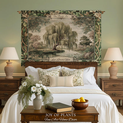 Rustic Elegance Whimsical Willow Tree Personalized Family Name Tapestry Throw | Botanical Cottagecore Custom Heritage Woven Blanket Wall Art