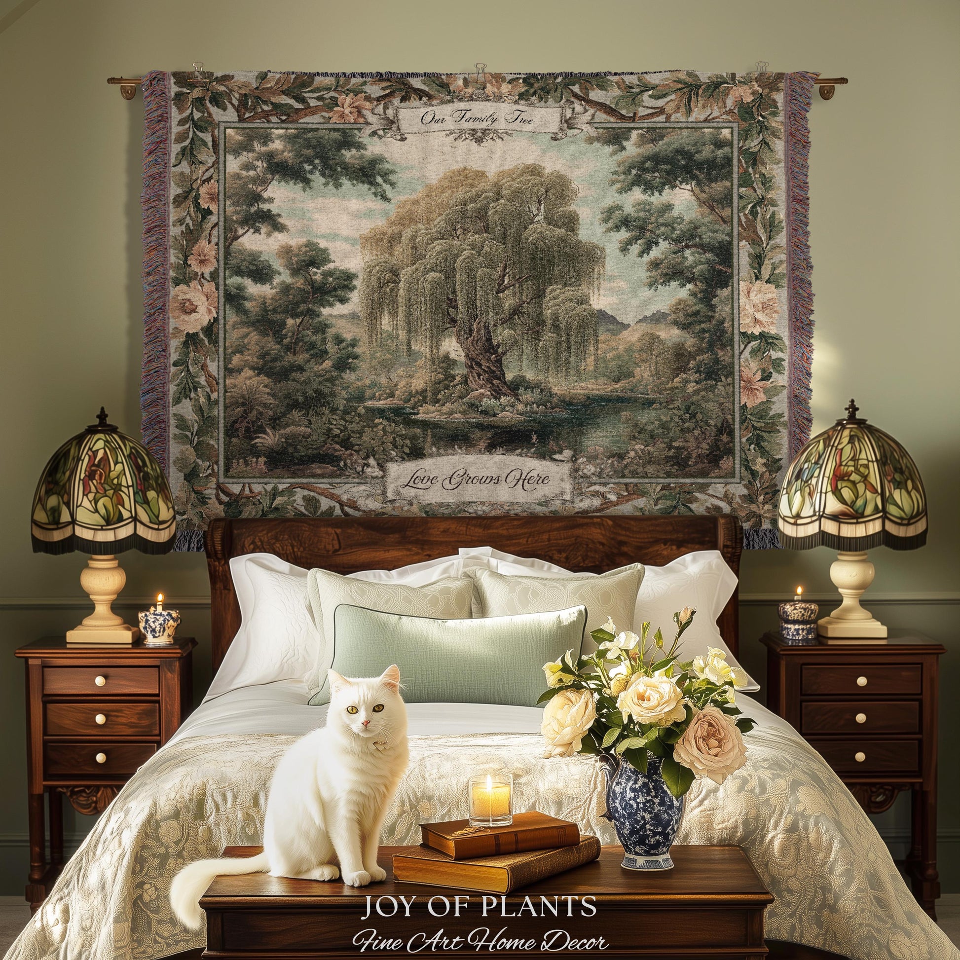 Traditional Woven Custom Family Tree Sentimental Gift | Floral Victorian Verdure Tapestry Throw Personalized Heirloom Elegant Willow Artwork