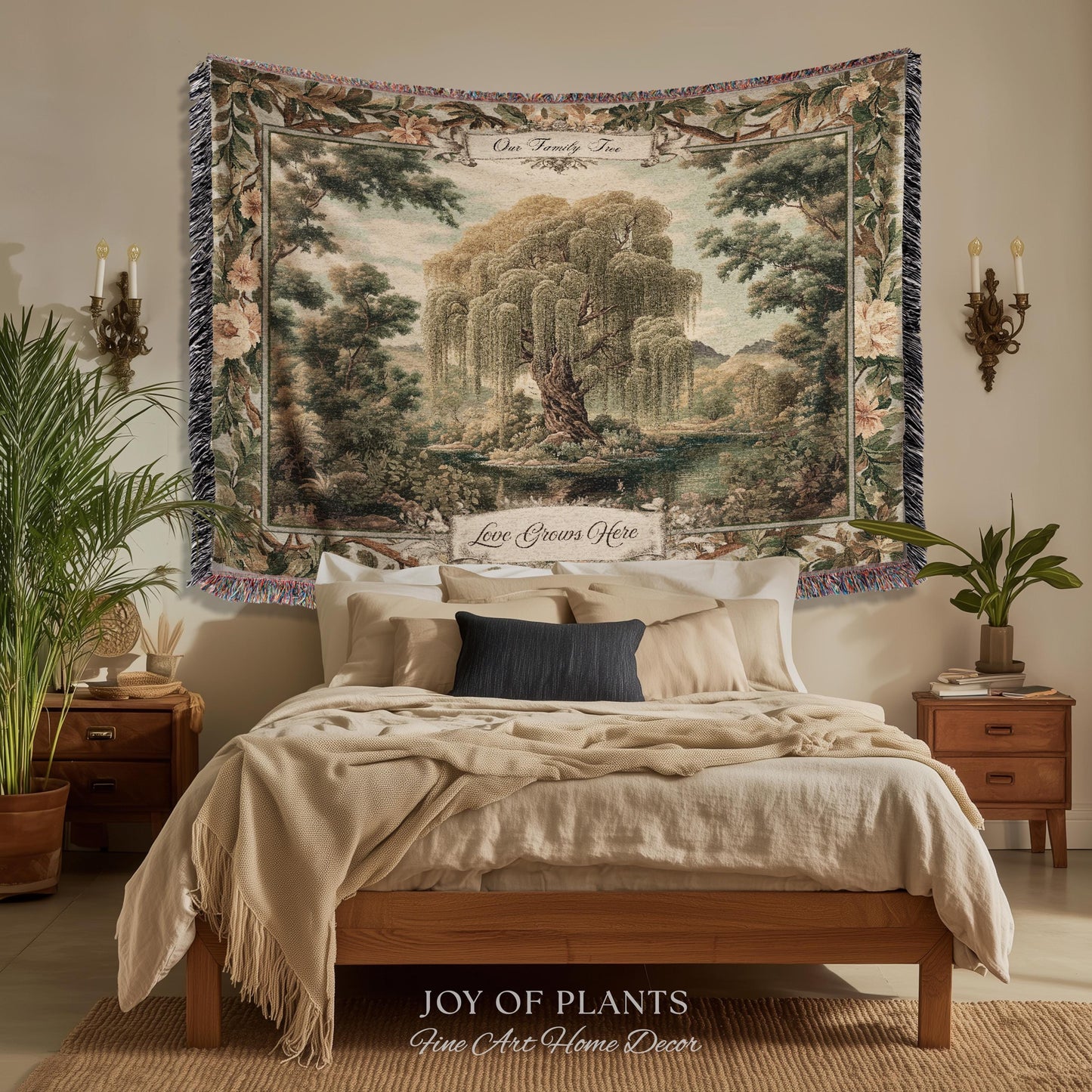 Traditional Woven Custom Family Tree Sentimental Gift | Floral Victorian Verdure Tapestry Throw Personalized Heirloom Elegant Willow Artwork