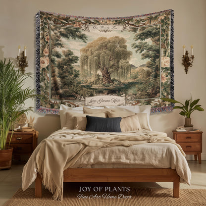 Traditional Woven Custom Family Tree Sentimental Gift | Floral Victorian Verdure Tapestry Throw Personalized Heirloom Elegant Willow Artwork