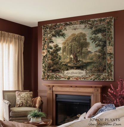 Traditional Woven Custom Family Tree Sentimental Gift | Floral Victorian Verdure Tapestry Throw Personalized Heirloom Elegant Willow Artwork