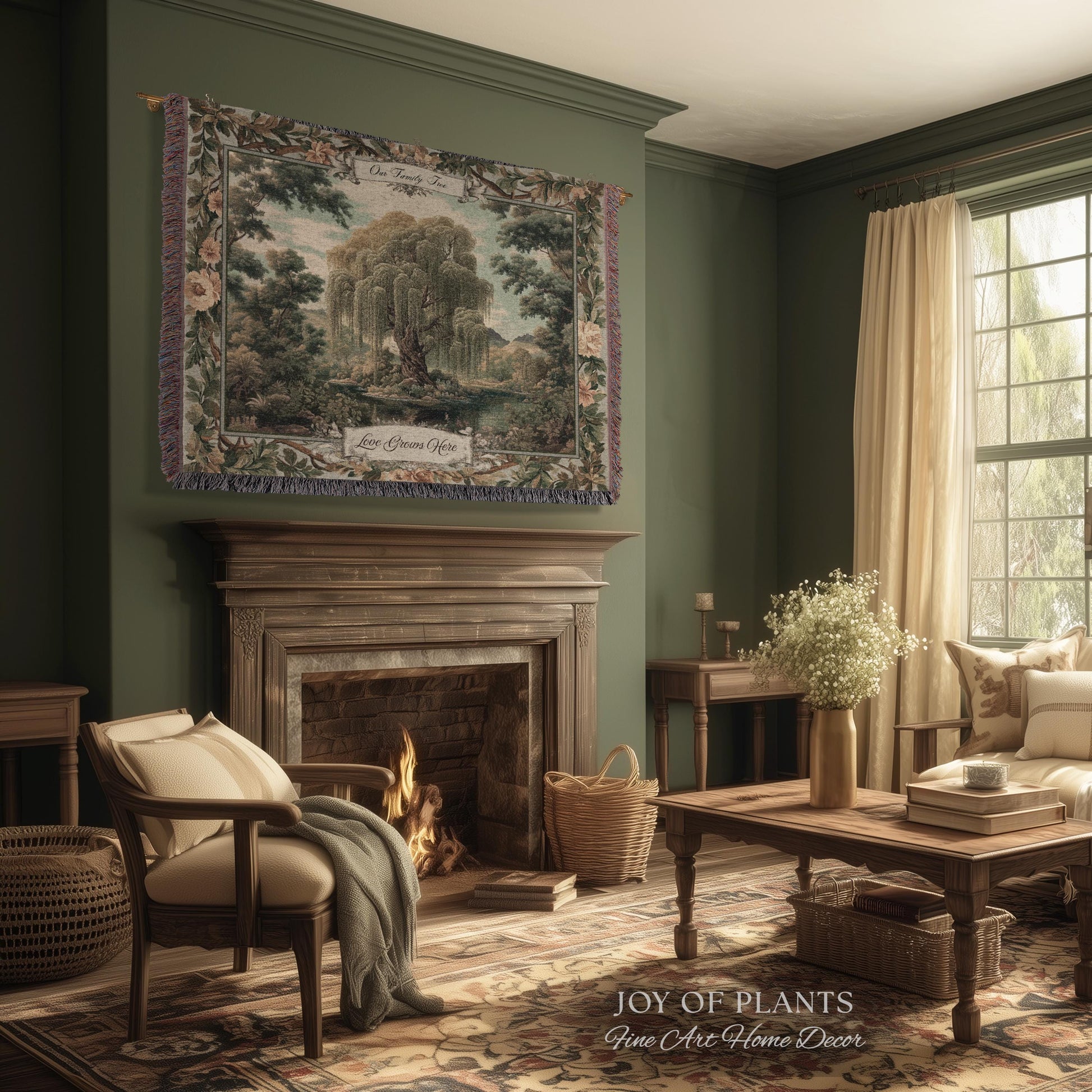 Traditional Woven Custom Family Tree Sentimental Gift | Floral Victorian Verdure Tapestry Throw Personalized Heirloom Elegant Willow Artwork