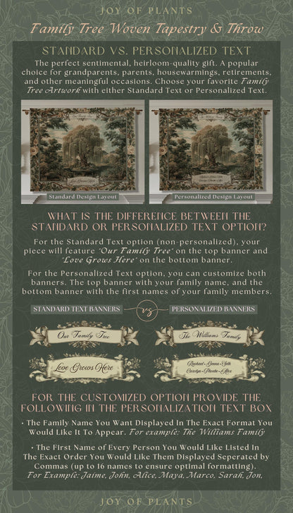 Traditional Woven Custom Family Tree Sentimental Gift | Floral Victorian Verdure Tapestry Throw Personalized Heirloom Elegant Willow Artwork