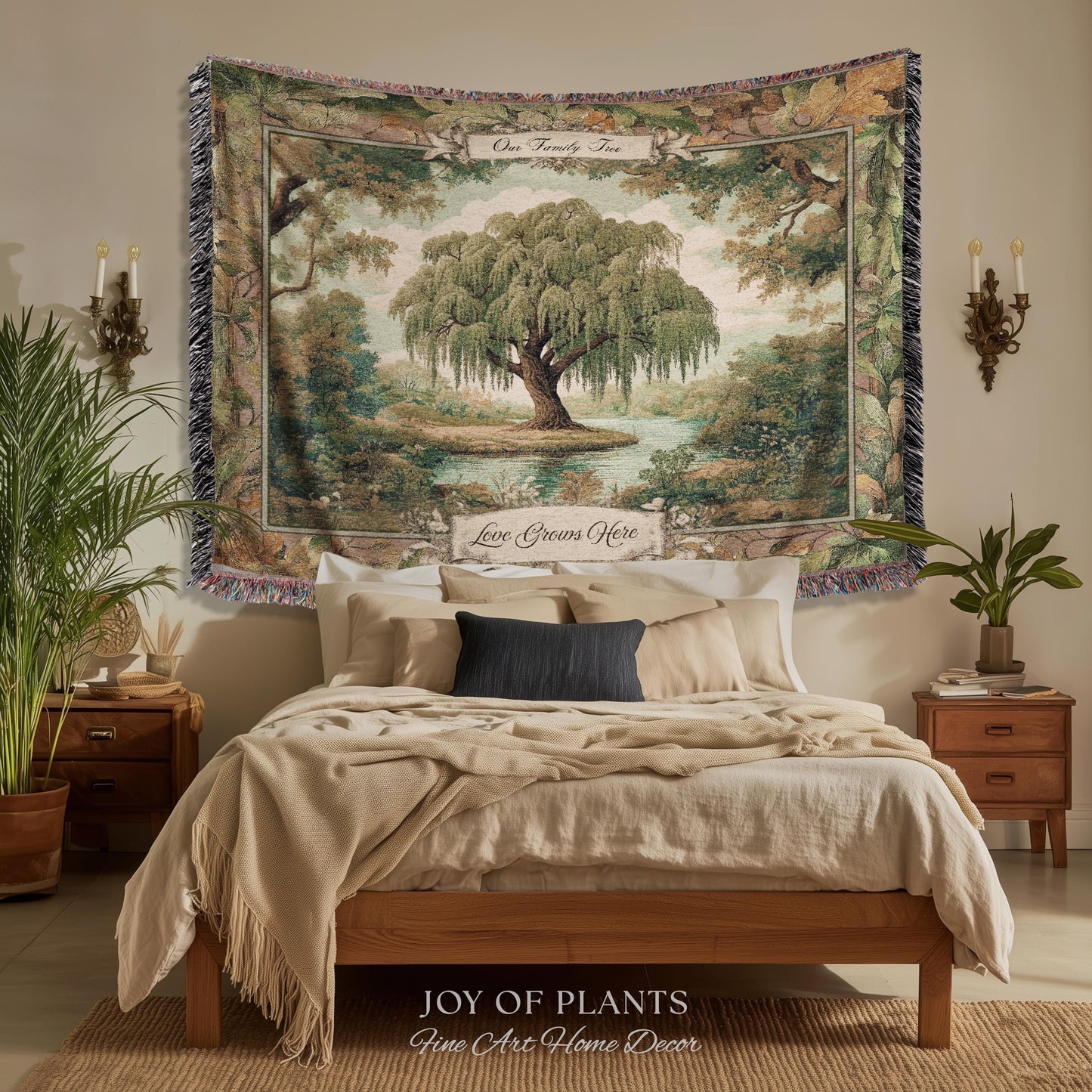 Pastoral Family Tree Wall Tapestry Custom Keepsake Gift | Personalized Heritage Blanket Woven Jacquard Verdure Classical Weeping Willow Art
