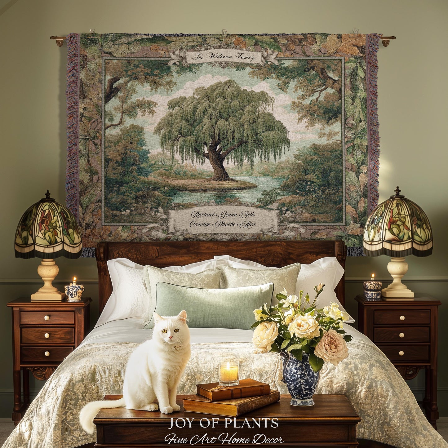 Pastoral Family Tree Wall Tapestry Custom Keepsake Gift | Personalized Heritage Blanket Woven Jacquard Verdure Classical Weeping Willow Art