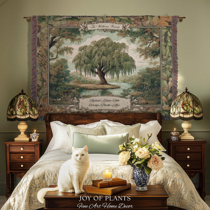 Pastoral Family Tree Wall Tapestry Custom Keepsake Gift | Personalized Heritage Blanket Woven Jacquard Verdure Classical Weeping Willow Art