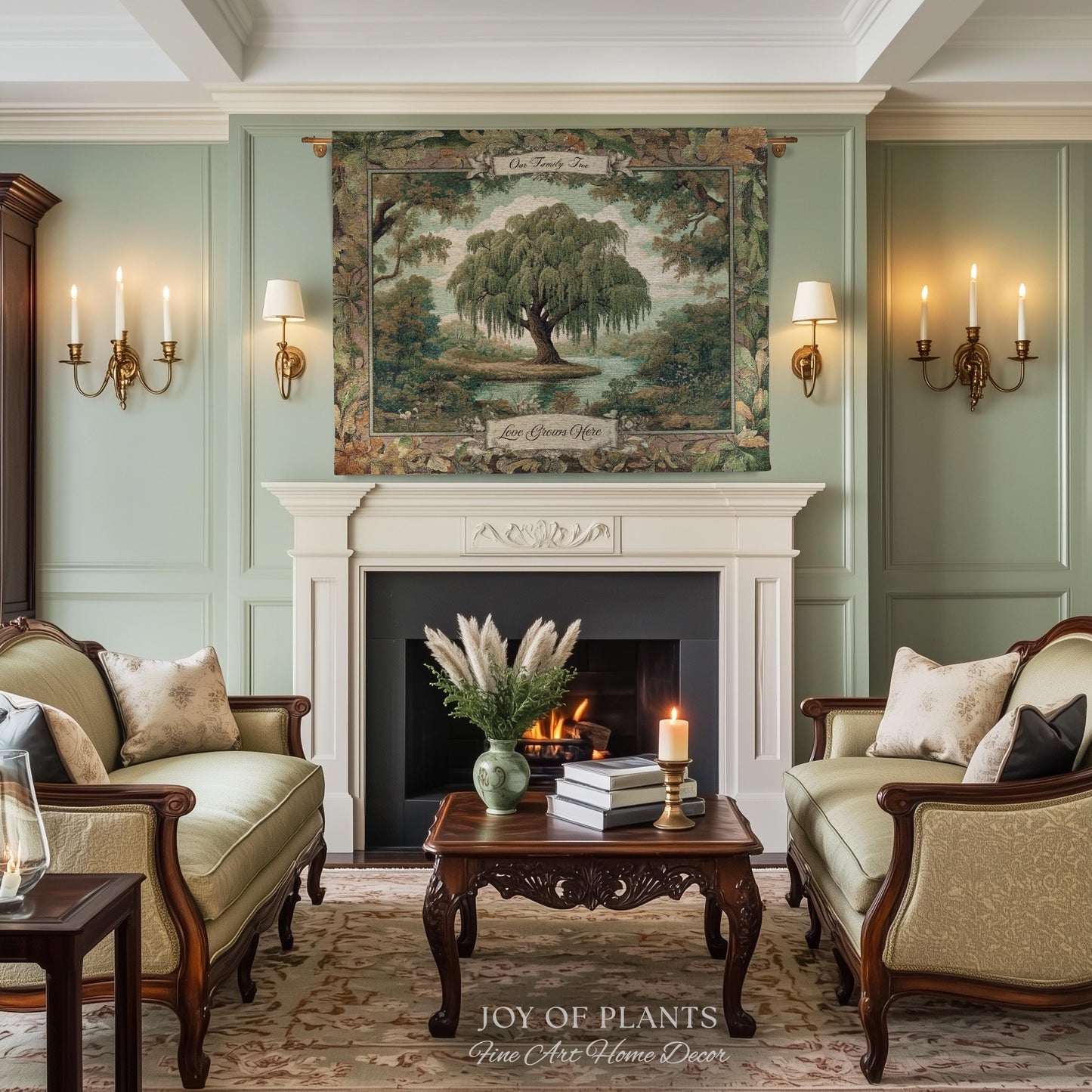 Pastoral Family Tree Wall Tapestry Custom Keepsake Gift | Personalized Heritage Blanket Woven Jacquard Verdure Classical Weeping Willow Art