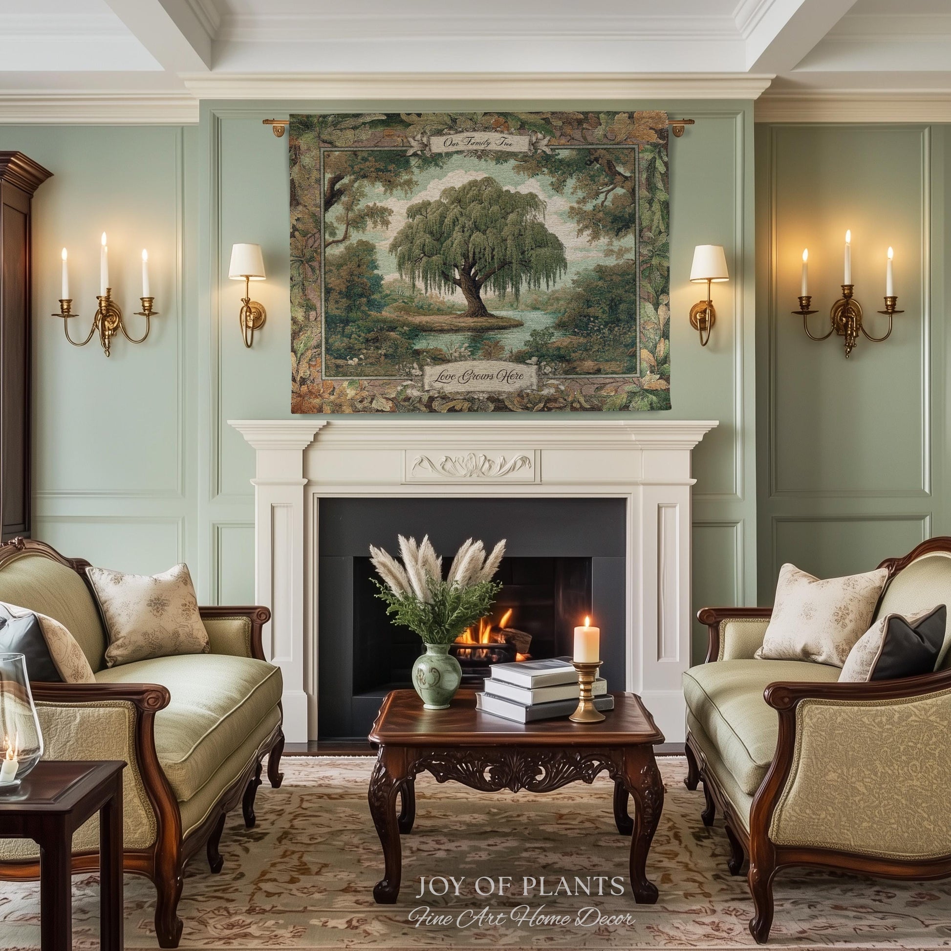 Pastoral Family Tree Wall Tapestry Custom Keepsake Gift | Personalized Heritage Blanket Woven Jacquard Verdure Classical Weeping Willow Art