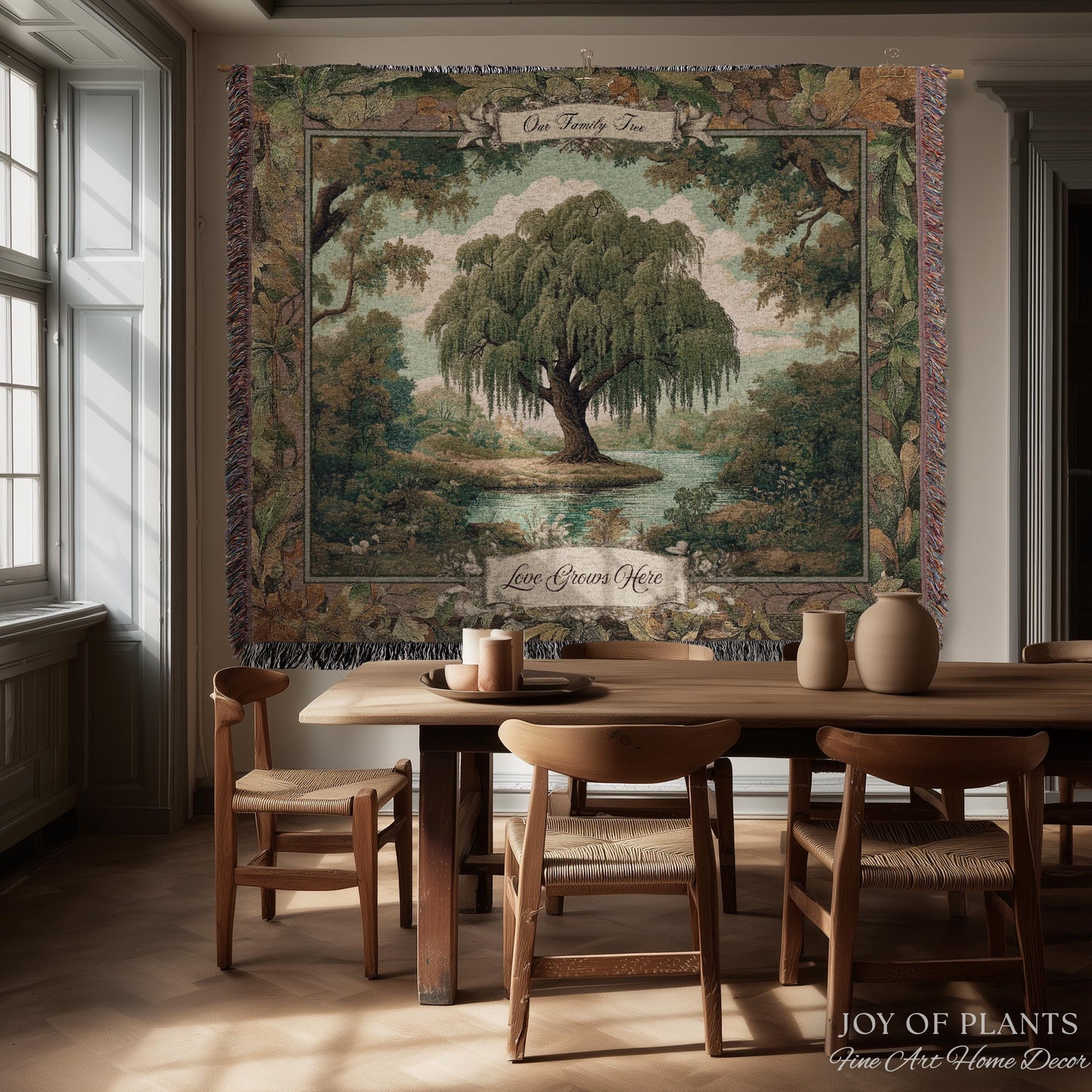 Pastoral Family Tree Wall Tapestry Custom Keepsake Gift | Personalized Heritage Blanket Woven Jacquard Verdure Classical Weeping Willow Art