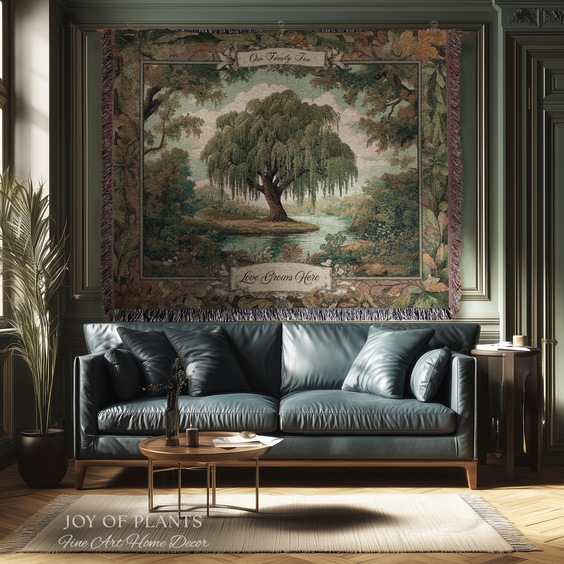 Pastoral Family Tree Wall Tapestry Custom Keepsake Gift | Personalized Heritage Blanket Woven Jacquard Verdure Classical Weeping Willow Art
