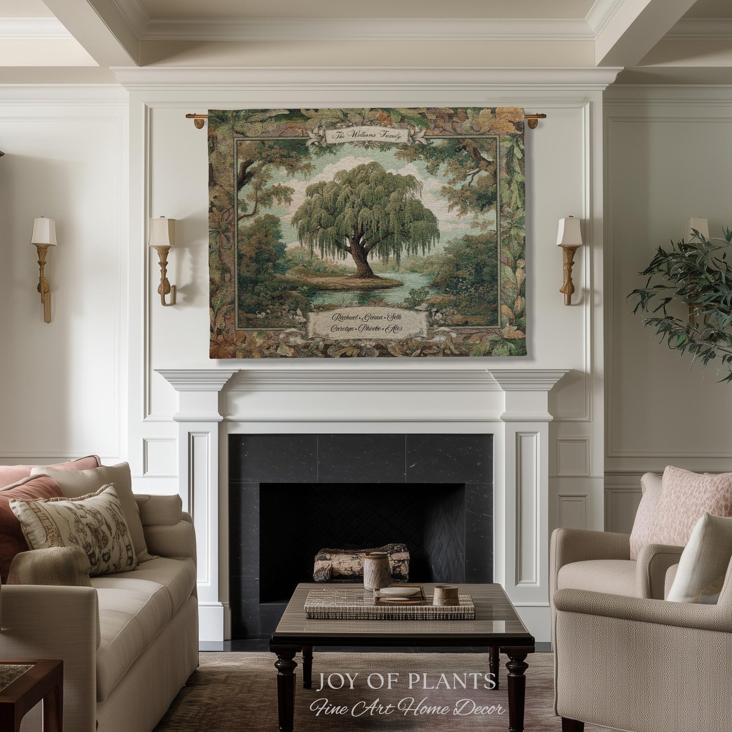 Pastoral Family Tree Wall Tapestry Custom Keepsake Gift | Personalized Heritage Blanket Woven Jacquard Verdure Classical Weeping Willow Art