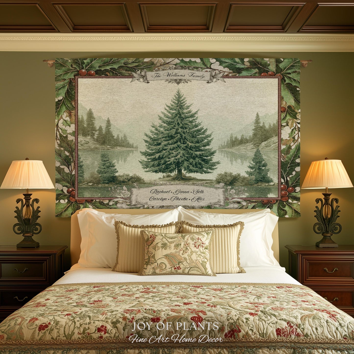 Christmas Traditions Custom Woven Wall Art | Personalized Heritage Tapestry Nostalgic Evergreen Landscape Family Heirloom Sentimental Decor