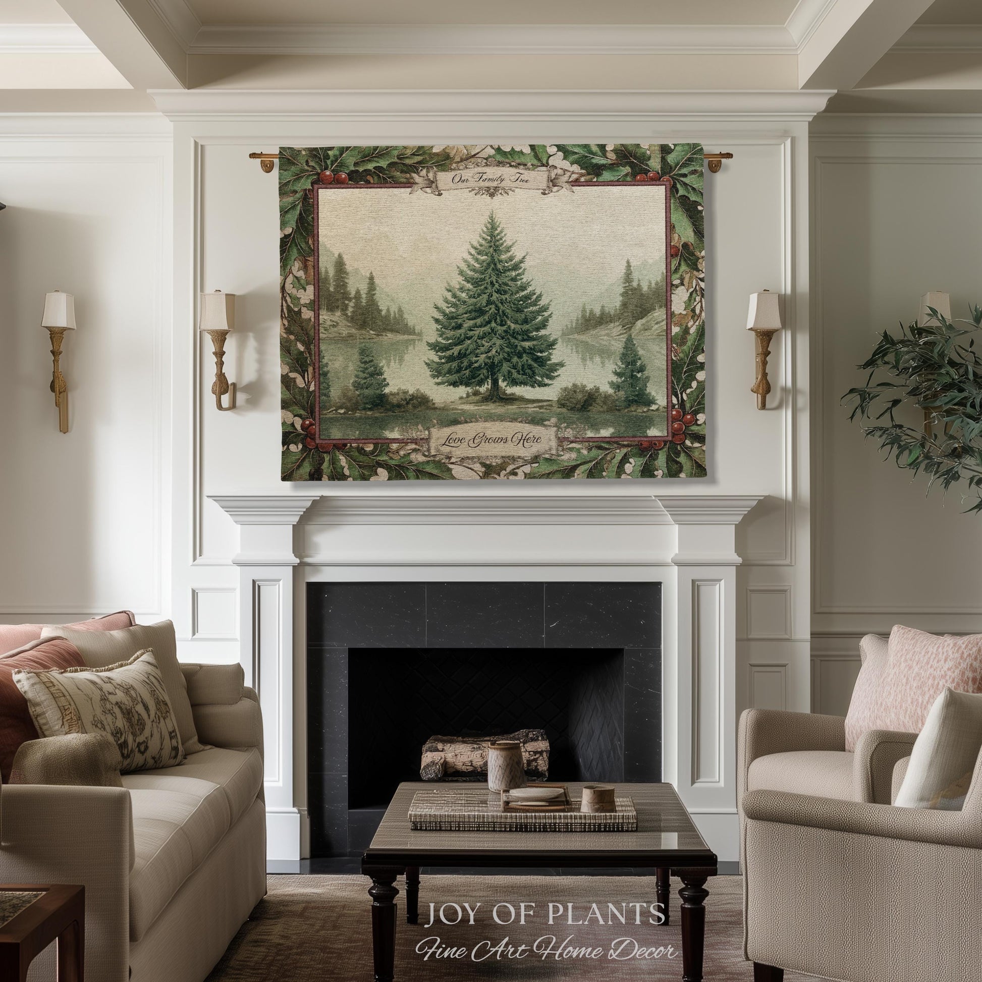 Christmas Traditions Custom Woven Wall Art | Personalized Heritage Tapestry Nostalgic Evergreen Landscape Family Heirloom Sentimental Decor