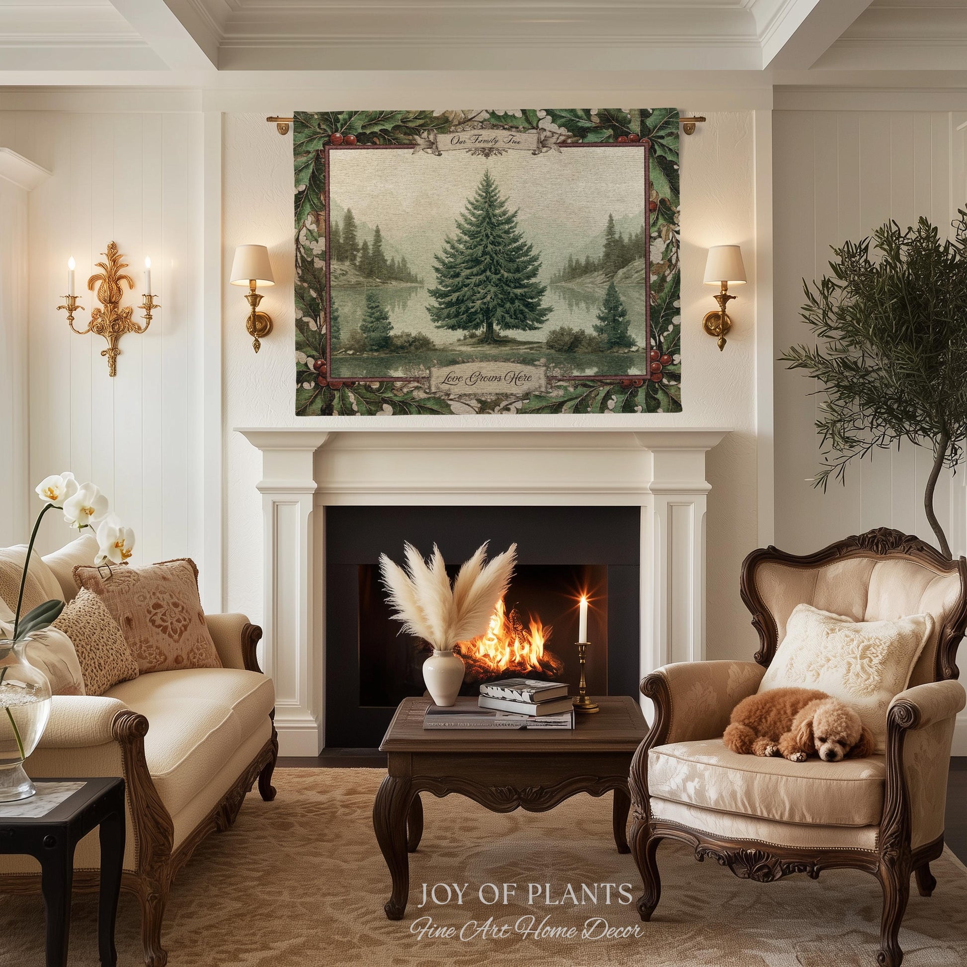 Christmas Traditions Custom Woven Wall Art | Personalized Heritage Tapestry Nostalgic Evergreen Landscape Family Heirloom Sentimental Decor