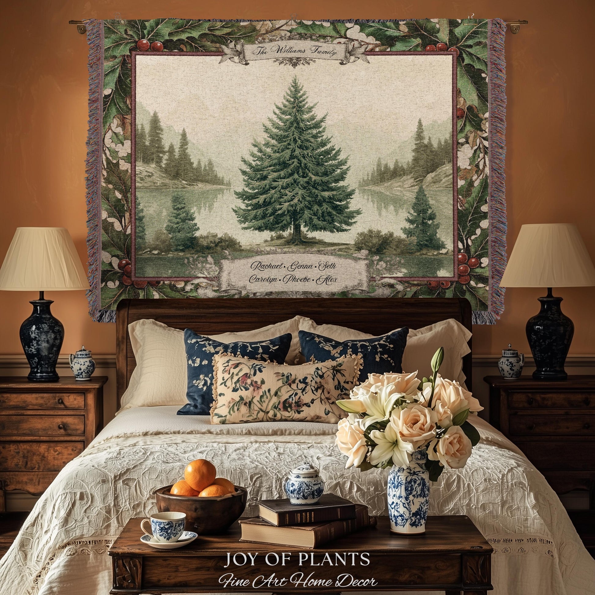 Christmas Traditions Custom Woven Wall Art | Personalized Heritage Tapestry Nostalgic Evergreen Landscape Family Heirloom Sentimental Decor
