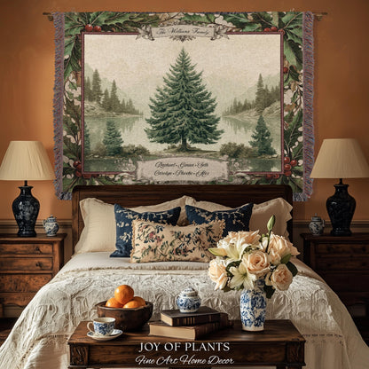 Christmas Traditions Custom Woven Wall Art | Personalized Heritage Tapestry Nostalgic Evergreen Landscape Family Heirloom Sentimental Decor
