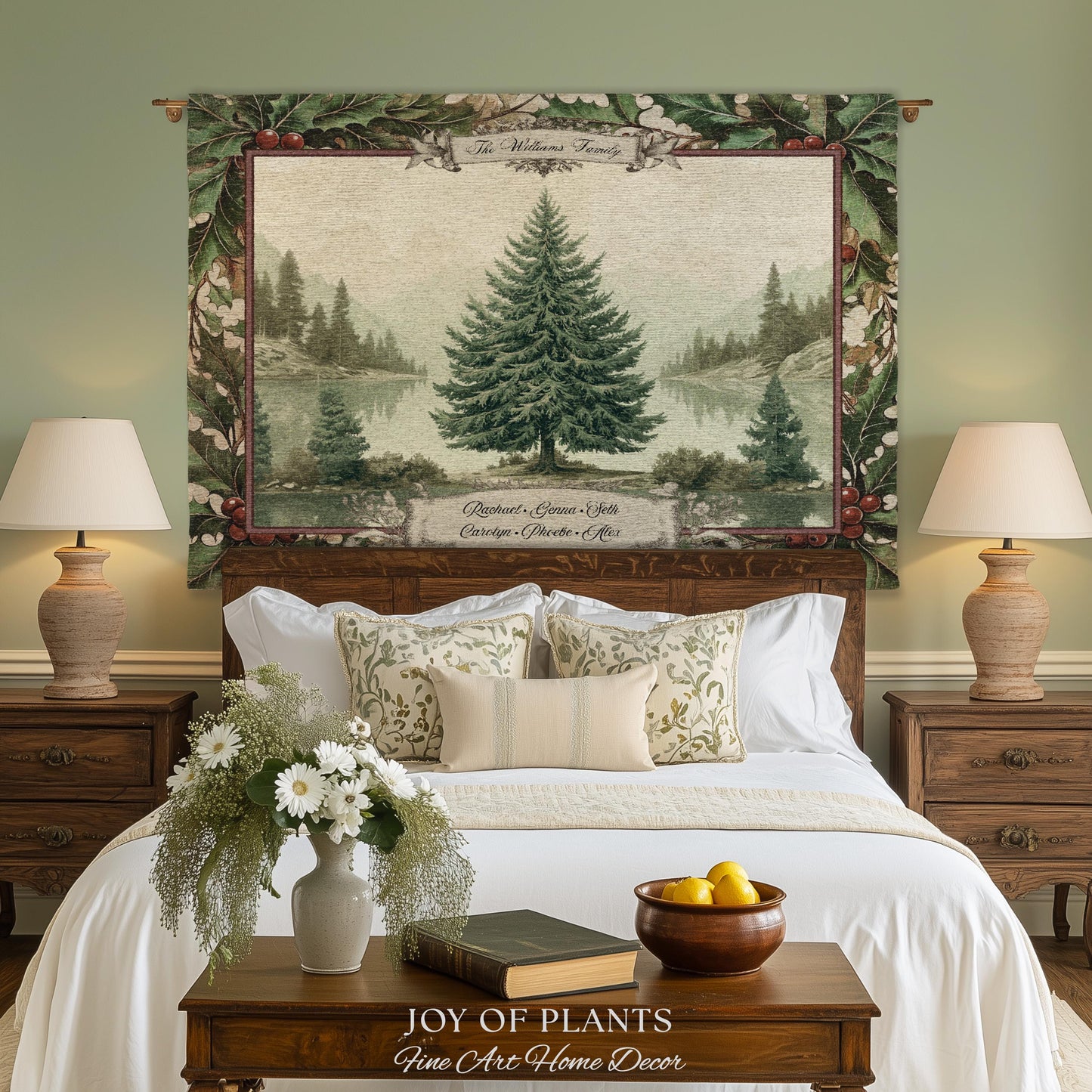 Christmas Traditions Custom Woven Wall Art | Personalized Heritage Tapestry Nostalgic Evergreen Landscape Family Heirloom Sentimental Decor