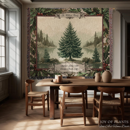 Christmas Traditions Custom Woven Wall Art | Personalized Heritage Tapestry Nostalgic Evergreen Landscape Family Heirloom Sentimental Decor