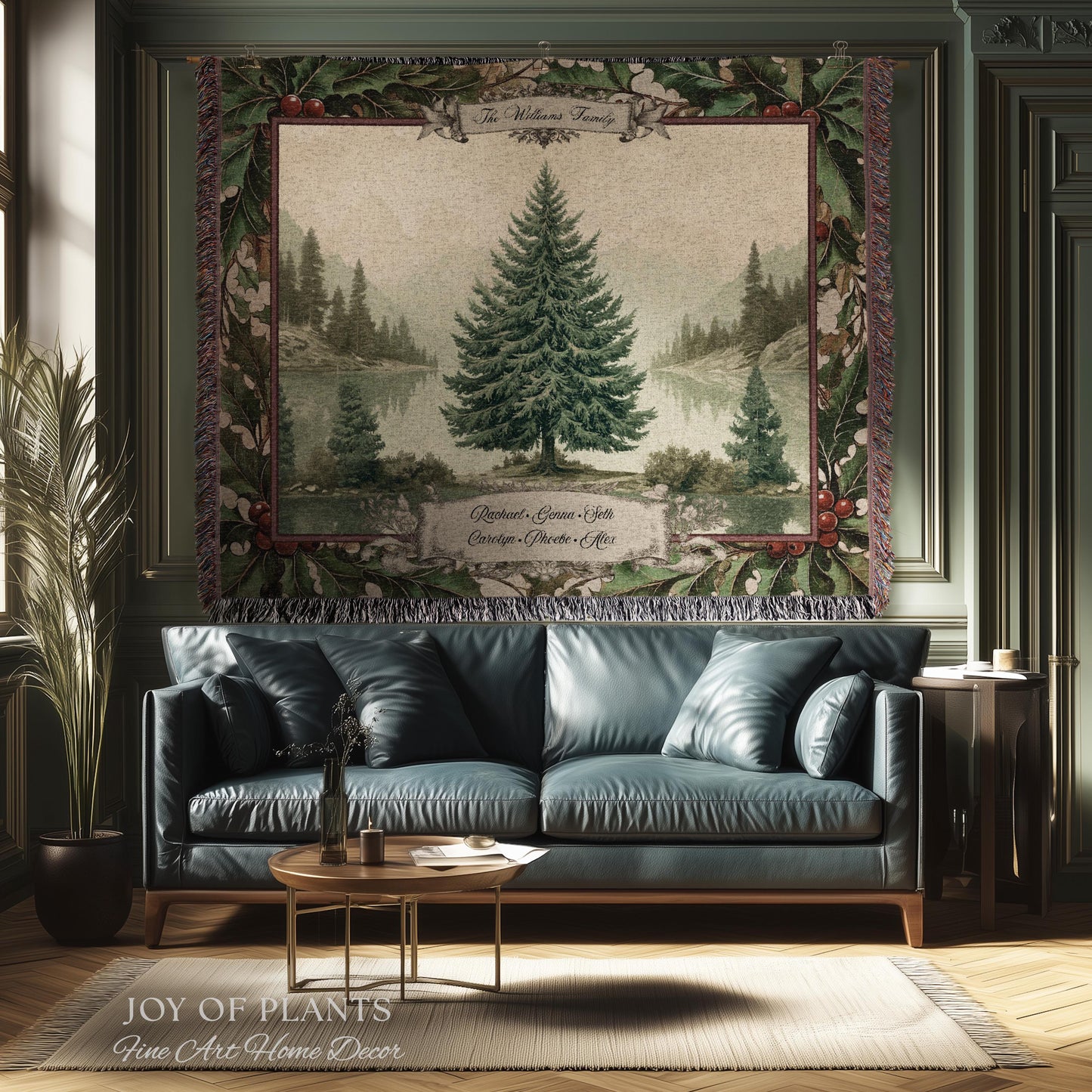 Christmas Traditions Custom Woven Wall Art | Personalized Heritage Tapestry Nostalgic Evergreen Landscape Family Heirloom Sentimental Decor