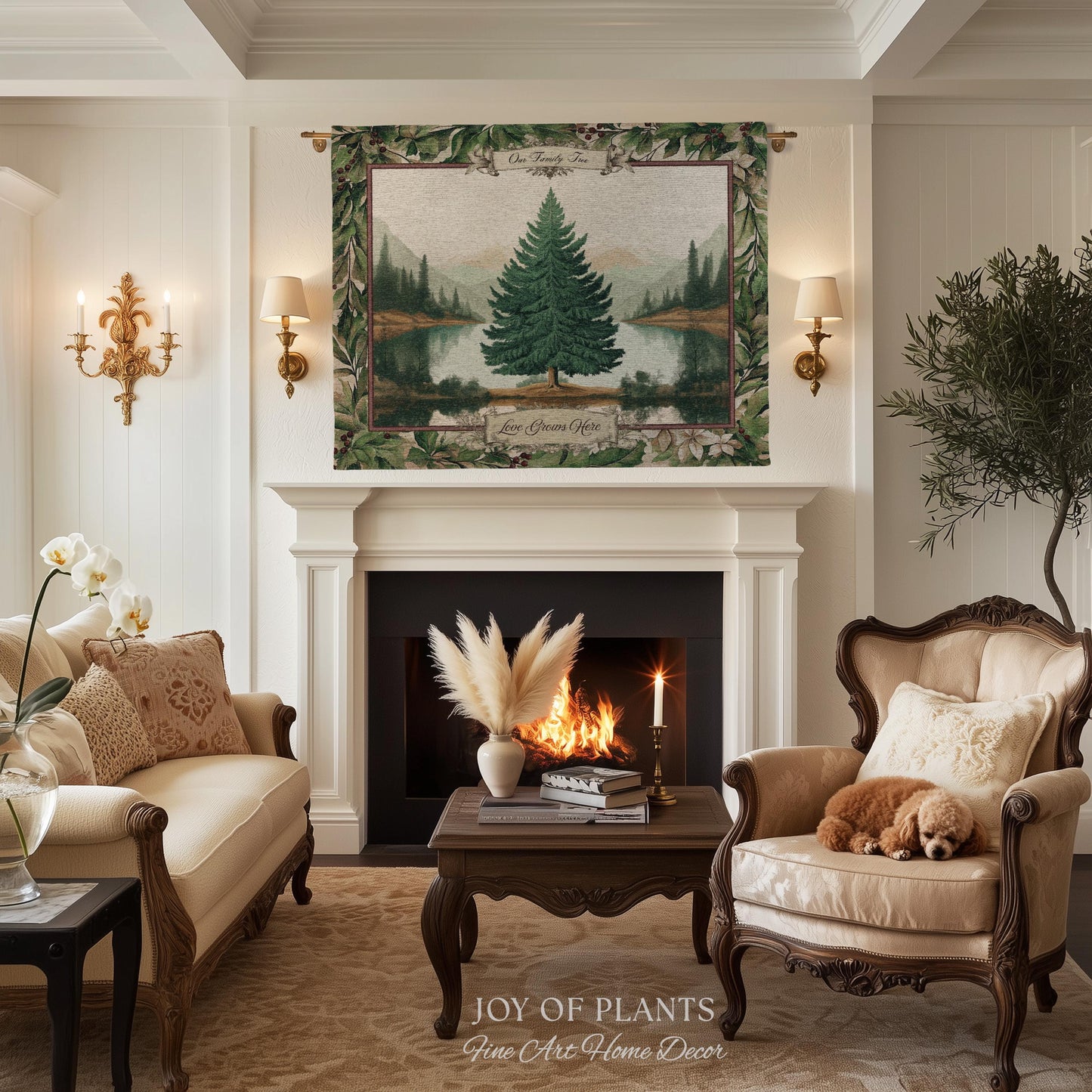 Nostalgic Holiday Tree Tapestry Custom Family Name | Personalized Pine Tree Rust Elegance Christmas Traditional Home Meaningful Woven Throw