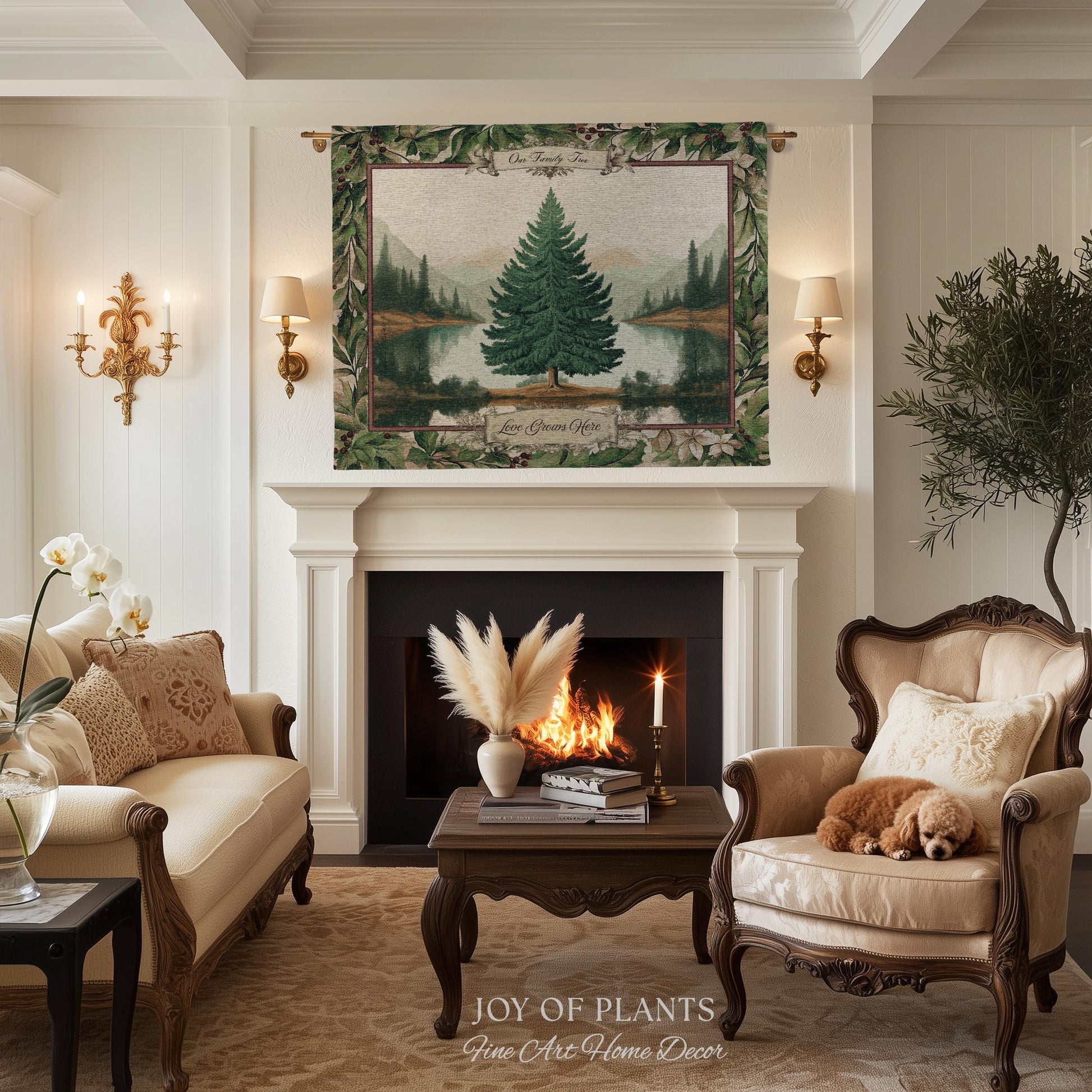 Nostalgic Holiday Tree Tapestry Custom Family Name | Personalized Pine Tree Rust Elegance Christmas Traditional Home Meaningful Woven Throw
