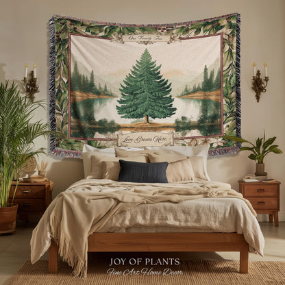 Nostalgic Holiday Tree Tapestry Custom Family Name | Personalized Pine Tree Rust Elegance Christmas Traditional Home Meaningful Woven Throw