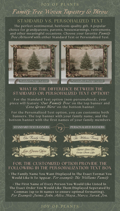 Personalized Family Keepsake Heritage Holiday Tapestry with Names Gift | Custom Heirloom Throw Blanket Scenic Evergreen Woven Wall Hanging