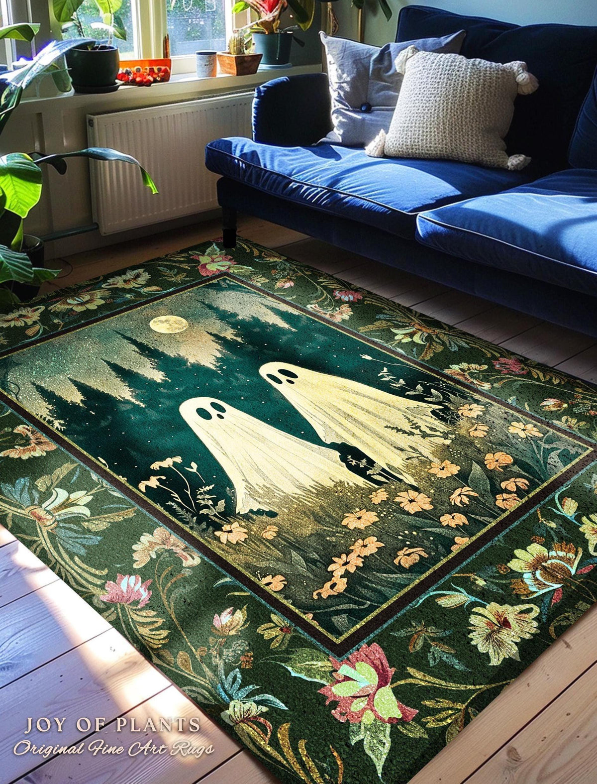 Celestial Ghost Lovers Decor Dark Woodland Moon Celestial Magic Meadows Rug | Cottagegoth Spooky Spirits Whimsical Enchanted Fairycore Decor
