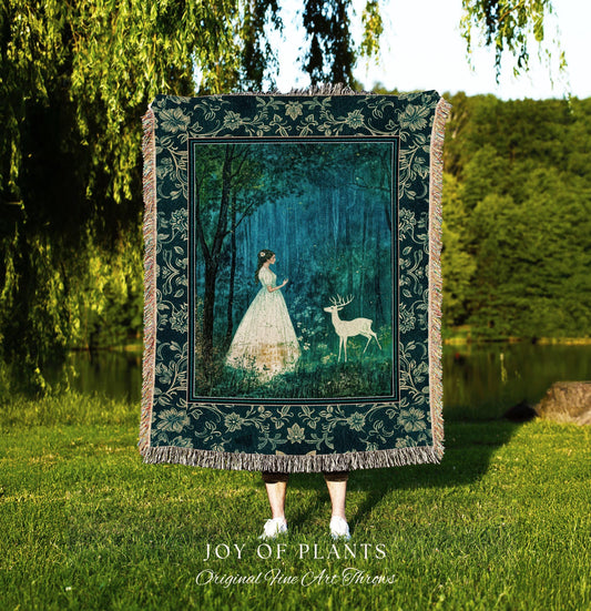Spirit Animal Magic Forest Blanket | Woodland Folklore Woven Tapestry Spiritual Meaning Wall Art Enchanted Woods Throw Botanical Whimsical |