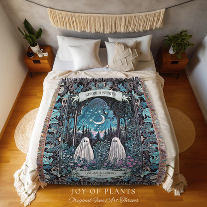 Kindred Spirits Ghost Couple Blanket Personalized Soulmate Gift | Whimsical Moonlit Wildflower Romance Custom Celestial Anniversary Keepsake