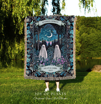 Kindred Spirits Ghost Couple Blanket Personalized Soulmate Gift | Whimsical Moonlit Wildflower Romance Custom Celestial Anniversary Keepsake